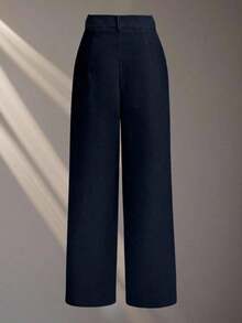 Pantalones blancos casuales/de trabajo para mujer - Azul marino - Ver 2