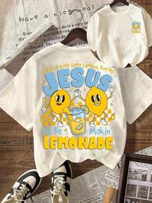 [% Cotton] TaggedThreads Jesus Lemonade T-Shirt, But My Jesus Is Making Lemonade, Women's Graphic Tee, Casual Short Sleeve Crew Neck T-Shirt, Comfortable Summer, Autumn And Winter Styles - Unisex Everyday Wear For Women And Men For Campus - 杏色 - 查看 7