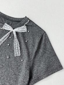 29 Camiseta de mujer de cuello redondo elástico regular - Gris Oscuro - Ver 3
