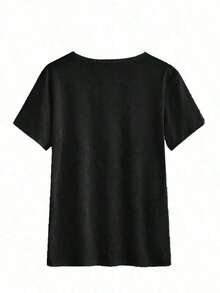 100% Cotton Shirt Of The Virgin Mary Of Guadalupe, Printed With The Image Of The Virgin Mary, Short Sleeve, Round Neck, For Women, With Modern Design, Loose And Comfortable. - 黑色 - 查看 2