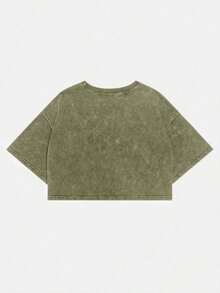 Camiseta básica de manga corta de 100% algodón lavado, verde oliva - Verde militar - Ver 8