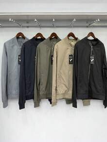 Modern Plain Casual Men's Bomber Jacket - Khaki - View 2