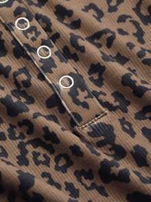 Camiseta de manga corta de ajuste slim con estampado de leopardo, top corto para mujer de uso casual en verano - Multicolor - Ver 8