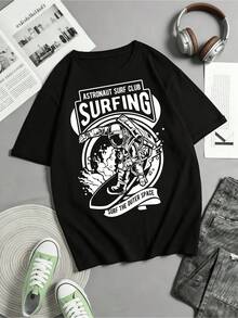 Retro T-Shirt Inspired By The Astronaut Surf Club, Women's Sci-Fi Style Cotton Casual Wear - 黑色 - 查看 1