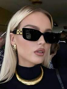 1/2/3pcs Women's Plastic Square Frame Narrow Edge Metal Decor Wide Leg Minimalist Casual Retro Fashion Glasses, Suitable For Daily Street Wear - Grey - View 2