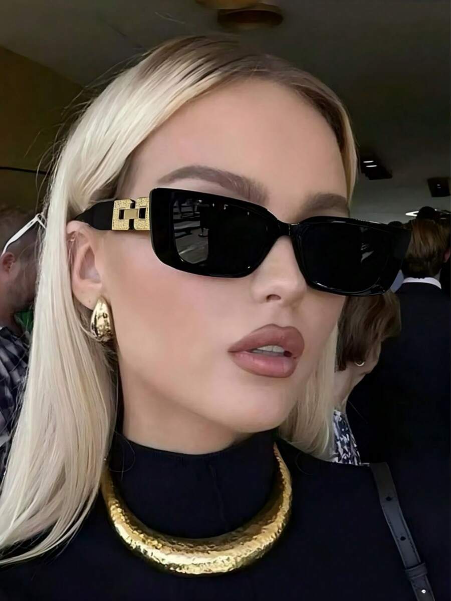 1/2/3pcs Women's Plastic Square Frame Narrow Edge Metal Decor Wide Leg Minimalist Casual Retro Fashion Glasses, Suitable For Daily Street Wear
