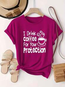 Plus Size Women's Casual And Fashionable Printed T-Shirt, Sizes 0-8XL,  Base Layer For Everyday Wear, Stylish, Suitable For All Seasons, Comfortable Fit, Short Sleeve And Crew Neck T-Shirt, Various Colors Available, Fun T-Shirt For Women, Great Gift - 紅玫瑰 - 查看 1