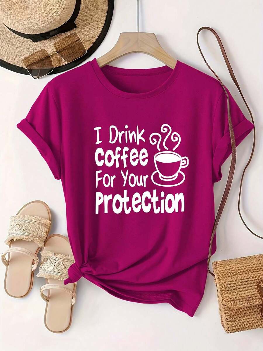 Plus Size Women's Casual And Fashionable Printed T-Shirt, Sizes 0-8XL,  Base Layer For Everyday Wear, Stylish, Suitable For All Seasons, Comfortable Fit, Short Sleeve And Crew Neck T-Shirt, Various Colors Available, Fun T-Shirt For Women, Great Gift - 紅玫瑰 - 查看 1