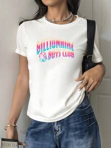 Colorful Message Evoking Confidence, Energy, And A Modern Attitude With Vibrant Typography And A Space-Age Figure Symbolizing Bold Dreams And Adventure. Comfortable Casual Women's T-Shirt For Everyday Wear. - 白色 - 查看 8