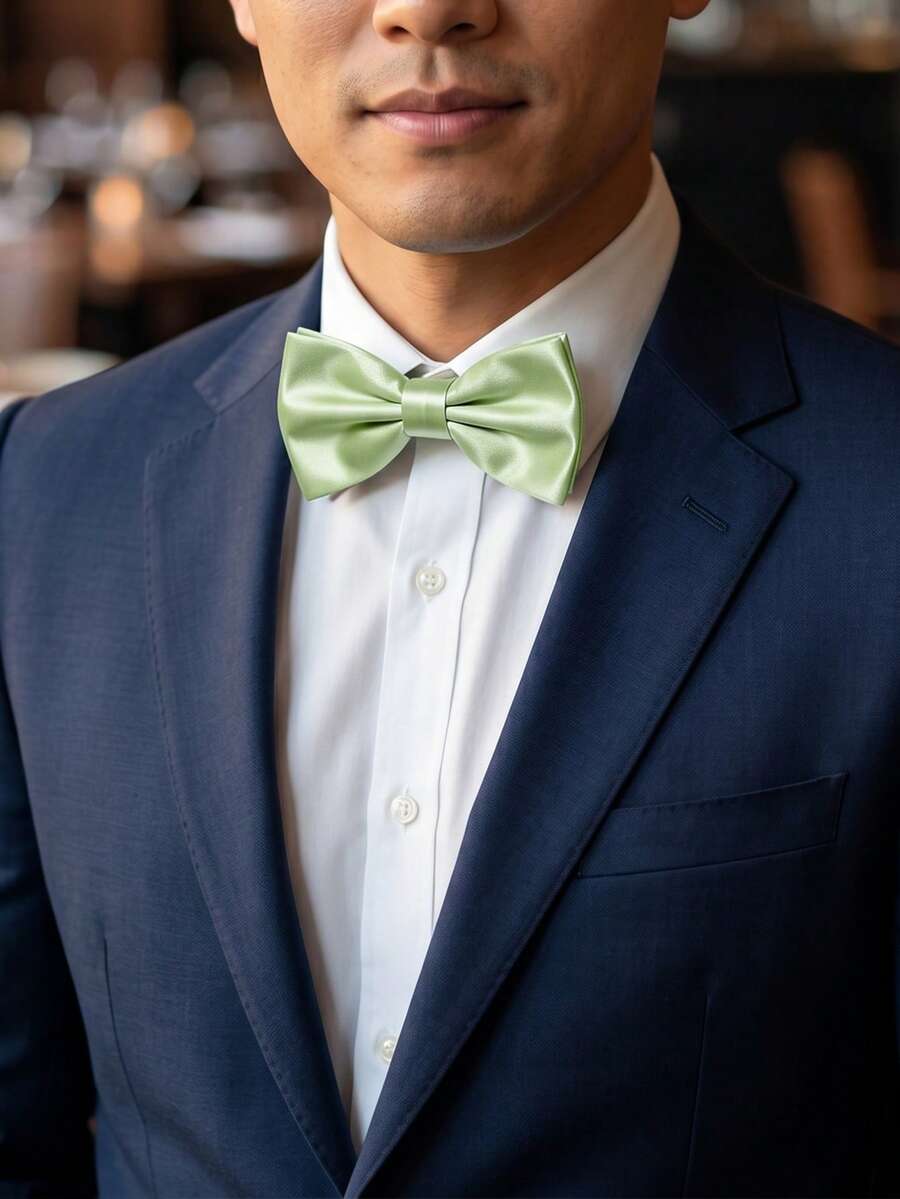1 pièce Nœud papillon classique unicolore pour hommes, lisse et polyvalent pour les mariages, les célébrations, les fêtes, le Nouvel An, assorti avec un costume - Vert menthe - Voir 1