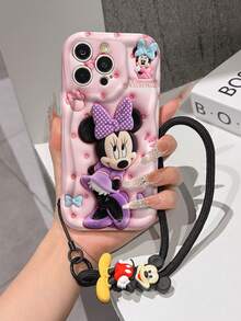 This Disney Mickey Mouse Lanyard Phone Case Is Fully Covered In TPU Material. It's Shockproof, Lightweight, And Compatible With IPhone17/16/11/13/15/15 Plus/15 Pro/15 Pro Max/12/14 Pro Max/11 Pro Max/12 Pro/12 Pro Max/13. This Phone Case Makes A Popular Birthday Gift Or Business Gift; It's Durable, Stain- And Fingerprint Resistant, And Suitable For Both Men And Women. The Set Also Includes A Mickey Mouse Phone Case And A Mickey Mouse Plush Bracelet. It's A Perfect Gift For Friends And Family. This Stylish Phone Case Is Fun, Lightweight, And Durable. IPhone17 Pro Max Phone Case, Minnie Mouse Phone Case. - trắng - Xem 2