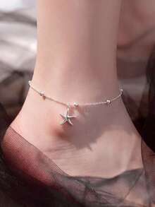 1pc S925 Sterling Silver Cute Starfish Anklet, Minimalist Ocean Style, Designed For Sweet And Lively Girls, Lightweight And Ankle-Hugging, Versatile Accessory For Beach Vacation And Daily Outfit - Starfish - View 11