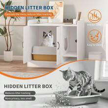 FESTIWOW Modern Cat Litter Box Enclosure, Wooden Hidden Cat Washroom Cabinet With Divider And Shelf, Multi-Functional Indoor Side Table, For Living Room - White - View 6
