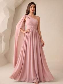 UNITHORSE Hollow-Out Design Sequin Twist Waist Chiffon Formal Evening Dress - Baby Pink - View 1
