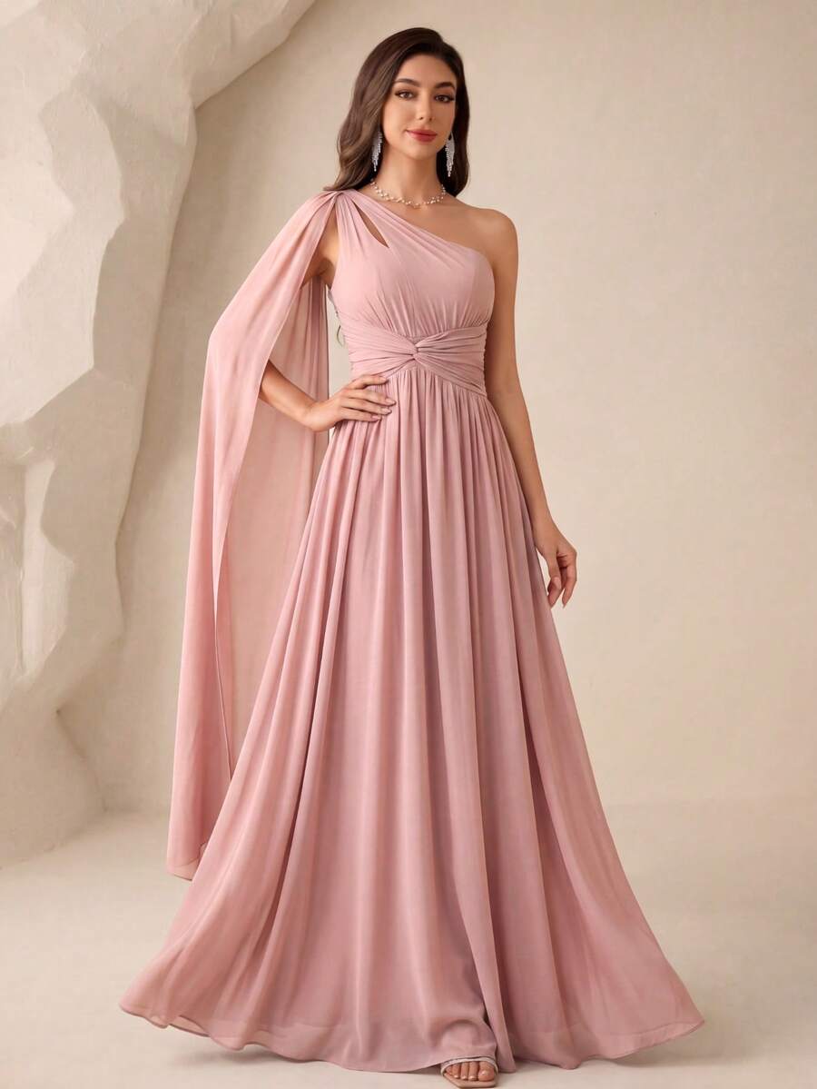 UNITHORSE Hollow-Out Design Sequin Twist Waist Chiffon Formal Evening Dress - Baby Pink - View 1