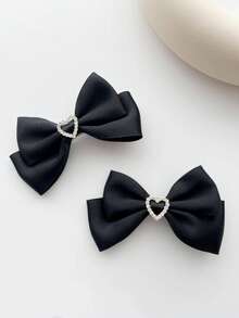 2pcs/Set Women's Black Heart-Shaped Bow Hair Clips, Wedding Music Festival Bow Hair Accessories - Black - View 1