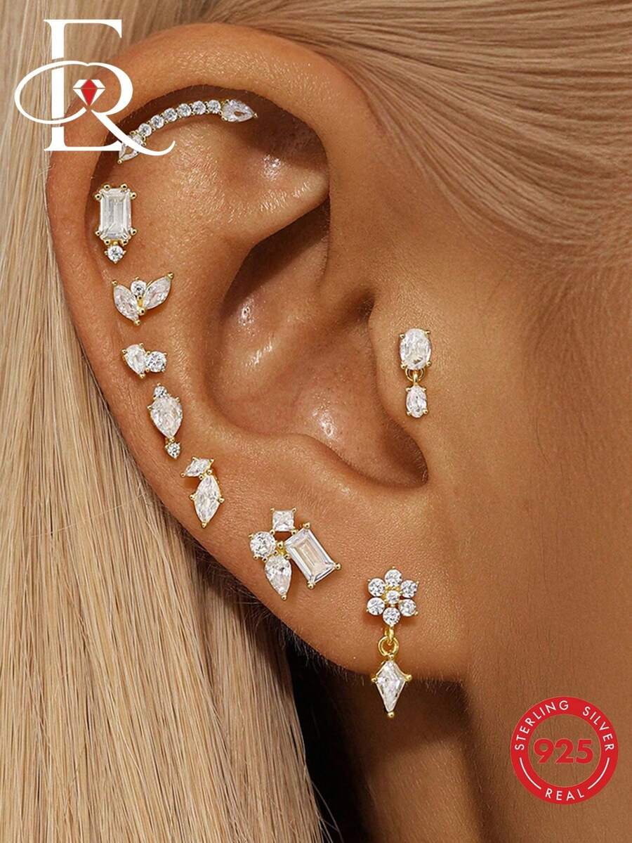 EleRunis 1 Stück 925 Sterling Silber asymmetrischer Pferdaugen-förmiger Ohrringe, flacher Ohrknorpel Piercing Schmuck, geeignet für den täglichen Gebrauch, Hochzeit, Party, Verlobung, Jahrestag, Valentinstag