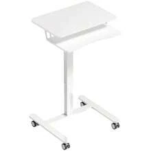 Height-Adjustable Standing Desk, Mobile Sit-Stand Desk With Keyboard Tray, Casters And Steel Frame, White - White - View 8