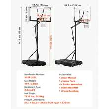 Portable Basketball Stand, 10 Ft Height Adjustment Basketball Hoop & Goal, Portable Basketballs Hoop With 54 Inch PC Backboard & Wheels For Kids, Teens, Adults In Driveways, Pools, Schools - 10 ft with 54 inch PC Backboard & Wheels - 查看 11