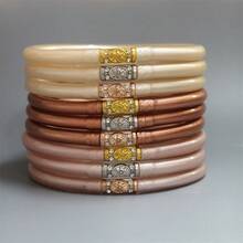 9pcs Set Faux Gold Foil Spray Plastic Gold Powder Bangle Bracelets, Fashionable Hexagram Thai Script Decor Accessories For Women - 9 Multi-colors - View 16