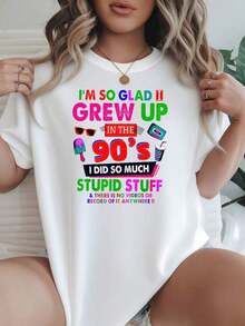 Camiseta de Mujer Estilo Retro de los 90 Opciones en Blanco y Negro Estampado Colorido Estoy Tan Feliz de Haber Crecido en los 90 Camisetas Gráficas V - Blanco - Ver 7