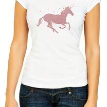 Unicorn Horse Drawing Wo's Short Sve T-Wo Shirt F4220G Heavyweight 100% Cotton T-Shirt.  With Butterfly Print Pattern, Suitable For Girls And Women Short Sved Round Neck Inspirational Shirt, Cute Aesthetic Y2K Style Summer Top, Suitable For Outdoor, Family, Work Or Street Wear Casual Loose Daily T-Shirt - 白色 - 查看 1