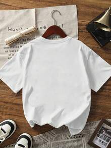Womens Round Neck Short Sleeve T-Shirt Casual Regular Length Knitted Fabric Top with  Floral Print - Blanco - Ver 3