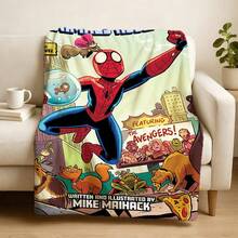 Marvel Manta de 1 piezas con estampado de S-pider-Man, manta decorativa estilo dibujos animados retro, manta estampada con personajes de dibujos animados, manta universal para siestas para todas las estaciones, manta decorativa para el hogar con personajes, regalo moderno y elegante, ideal para el hogar, dormitorio, cama, sofá, oficina, para la hora del almuerzo o como manta de picnic. - Multicolor - Ver 3