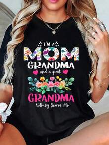 Y2K T-Shirt For Moms And Grandmas With A Vibrant Floral Design And Fun Message: "I'm A Mom, Grandma, And A Great Grandma, Nothing Scares Me." Ideal For Mother's Day Or A Unique Gift With Mexican Style. Comfortable And Modern, Perfect For Any Occasion. ACDB - 黑色 - 查看 7