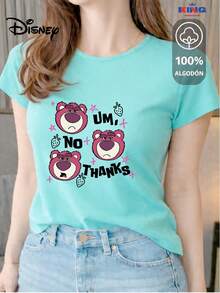 Made From 100% High-Quality Cotton, This T-Shirt Guarantees Exceptional Softness To The Touch, With A Round Neck, "Disney No Thanks" Print, And Short Sleeves. - 水 - 查看 1