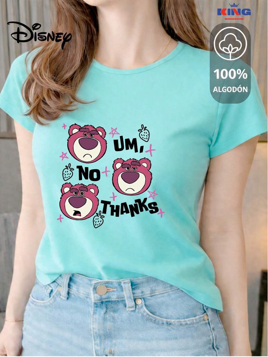 Made From 100% High-Quality Cotton, This T-Shirt Guarantees Exceptional Softness To The Touch, With A Round Neck, "Disney No Thanks" Print, And Short Sleeves. - 水 - 查看 1