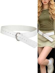 Korean Style Luxury Wide White Belt For Women, Niche Designer Waist Corset Fashion Decorative Waistband, All-Match Wide Belt Perfect For Dresses, Pants And Daily Casual Outfits - Multicolor - View 1