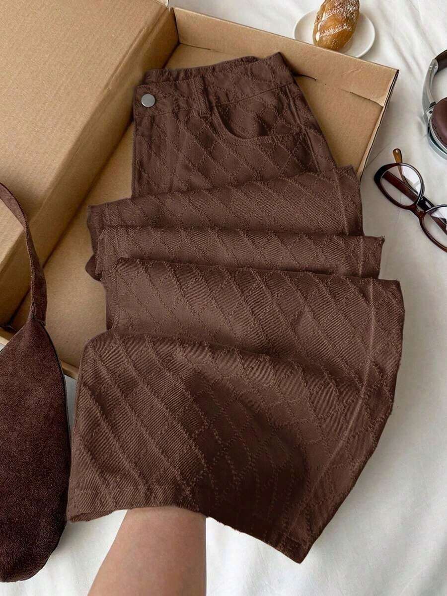 Jeans blancos anchos y sueltos con bolsillos, de uso casual y versátil para mujeres - Marrón - Ver 1