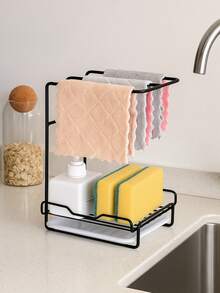 1pc-Kitchen Sink Organizer Rack, Towel & Rag Holder And Utensil Storage - Metal Over-Sink Drainer Rack, Suitable For Sponges, Brushes And Soap - Easy To Clean Design, Suitable For Countertop Or Wall Use, Kitchen Sink Accessories - Black - View 10