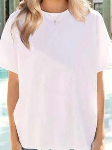 Camiseta transpirable con estampado gráfico, manga corta, cuello redondo, top casual para verano y primavera, ropa de mujer, playeras de mujer algodón,  mujer premium - Blanco - Ver 2