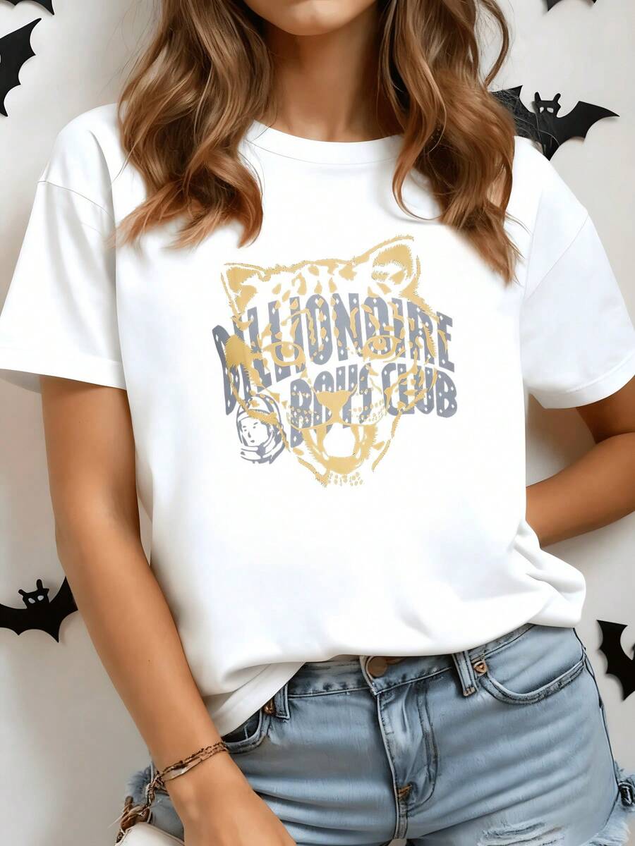 Leopard Face Symbolizing Power, Courage, And Free Spirit, Accompanied By Artistic Lettering That Reflects Confidence And Modern Energy. Comfortable Casual Women's T-Shirt For Everyday Wear. - trắng - Xem 1