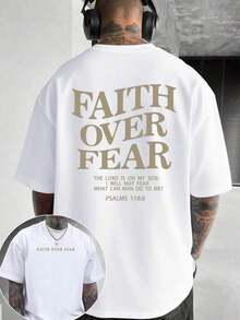 Men's T-Shirt FAITH OVER FEAR - Psalm 118:6, Short Sleeve, Loose Fit, 100% Cotton, Unisex, Summer - 白色 - 查看 1