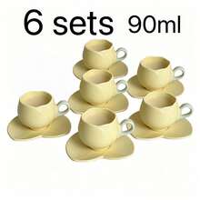 Juego de 1 o 6 tazas de café y platos de cerámica hechos a mano, aptos para microondas y lavavajillas; ideales para espresso y café árabe. Tazas de café estilo saudí, perfectas para la hora del té, cafeterías y la cocina – El regalo ideal - Multicolor - Ver 19