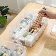 Sooyee - Caja de almacenamiento de 3 capas con 30 compartimentos ajustables para organizar cinta washi accesorios de bordado bobinas de hilos juguetes para niños esmalte de uñas joyas grande - Rojo - Ver 4