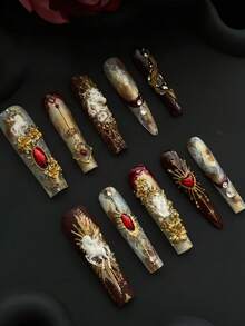 1件套艺术美甲模具，复洛克风格神圣之光十字架烛台，月光浮雕蝴蝶结花卉图案美甲装饰硅胶模具，美甲师必备工具 - 無色 - 查看 6