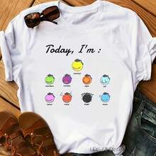 Today I'M Assassination Classroom Letter Print Female T-Shirt Funny Graphic Tees Wo Koro Sensei Bruh Face T Shirt FemmePlus YK Wo's 0g Thick Cotton T-Shirt With Butterfly Print Pattern, Suitable 220G heavyweight 100% cotton T-shirt.  with butterfly print pattern, suitable for girls and wo's short sved round neck inspirational shirt, cute aesthetic Y2K style summer top, suitable for outdoor, family, work or street wear casual loose daily T-shirt - Blanco - Ver 1