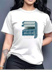 Camiseta Cristiana LigeroPremium 180G 'Blessed Stressed Mess' para Mujer - Regalo Perfecto para las Fiestas, Top Suave y Cómodo con Cuello Redondo para Eventos Familiares y de Empresa Verano - Blanco - Ver 1