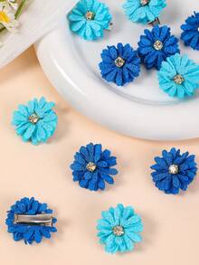 10pcs Blue Daisy Rhinestone Flower Small Hair Clips, Minimalist Side Bangs Clips, Suitable For Daily Use, Sweet Girl Gift,Hair Slide,Claw Clips - Multicolor - View 4