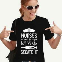 Best-Selling Women's T-Shirt Of 2026, Y2K Style, Nurse Print, Harajuku Streetwear, Crew Neck, Short Sleeve, 90s Ulzzang Style, Plus Size Women's Clothing - 黑色 - 查看 6