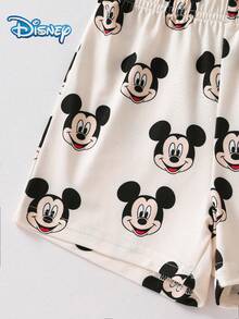 Disney 男嬰 T-shirt 套裝，夏季迪士尼韓系活力寬鬆圓領米色米奇圖案短袖 + 全印花米奇短褲，休閒日常外出度假派對穿搭，適合 3 歲以下男孩 - 杏色 - 查看 7