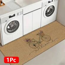 1pc Bicycle Pattern Printed Linen Kitchen Rug, Carpet, Mat, Bathroom Mat, Doormat, 3D Printed Rectangular, Suitable For Living Room, Bedroom, Hallway, Bathroom, Laundry Room - Polyester Carpet, Suitable For Indoor And Outdoor Home Decor - Multicolor - View 18