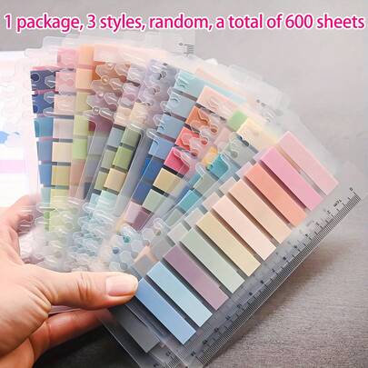3 Styles/600pcs Assorted Muted Color Gradient Sticky Notes, Waterproof Transparent Memo Pads, Convenient For Students, Office & Meeting Note-Taking