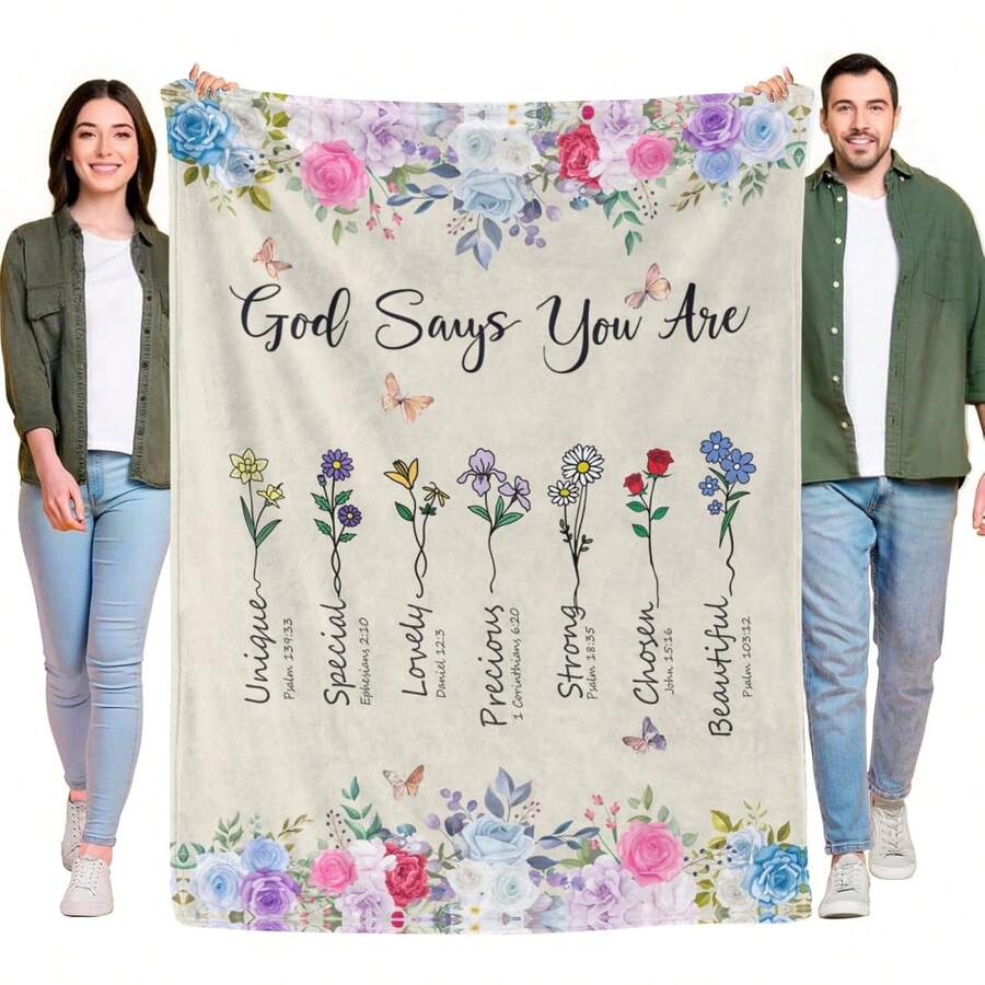 Christian Gifts For Women, Soft Blanket With Flowers And Bible Verse, Spiritual Flannel Throw For Sofa, Religious Gifts For Women, Home Decor Air-Conditioned Blanket, 280 G/M² Flannel Fabric, Single-Sided Print - 白色 - 查看 1