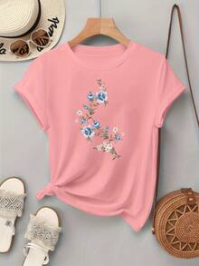 Elegant Women's Blouse With Modern Print, Round Neck And Short Sleeves 100% Cotton NC-13350 - 羅莎 - 查看 2
