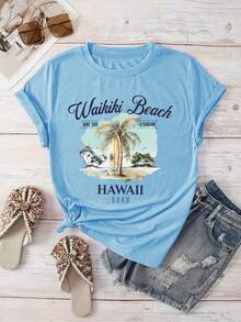 Camiseta de Cuello Redondo para Mujer, Nueva Blusa de Verano para Uso Diario - Blanco - Ver 6